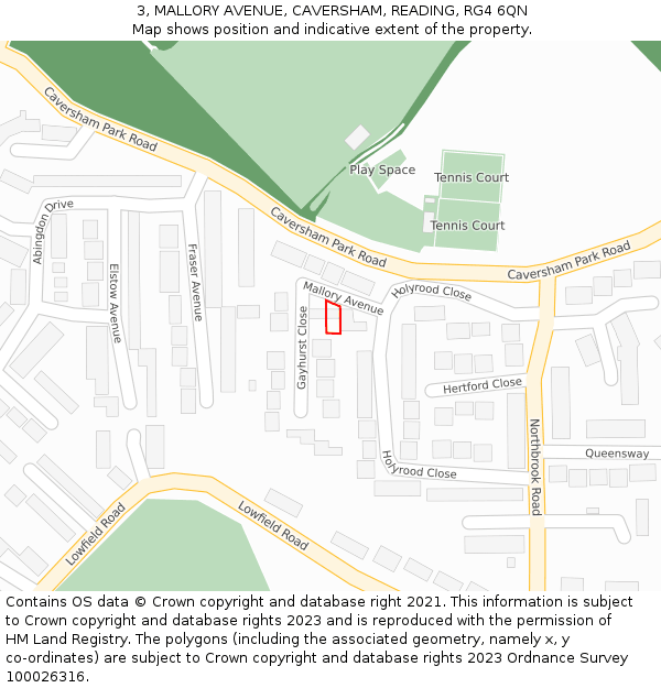 3, MALLORY AVENUE, CAVERSHAM, READING, RG4 6QN: Location map and indicative extent of plot