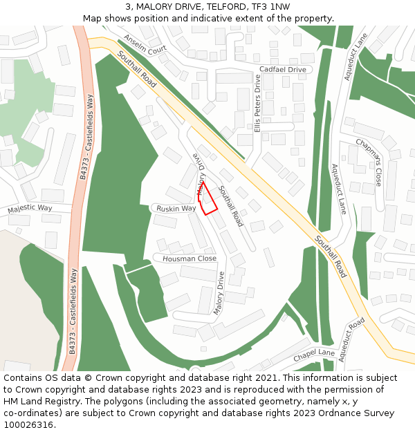 3, MALORY DRIVE, TELFORD, TF3 1NW: Location map and indicative extent of plot