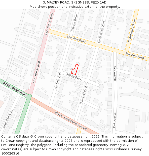 3, MALTBY ROAD, SKEGNESS, PE25 1AD: Location map and indicative extent of plot