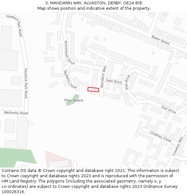 3, MANDARIN WAY, ALVASTON, DERBY, DE24 8YE: Location map and indicative extent of plot
