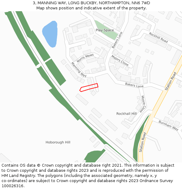 3, MANNING WAY, LONG BUCKBY, NORTHAMPTON, NN6 7WD: Location map and indicative extent of plot