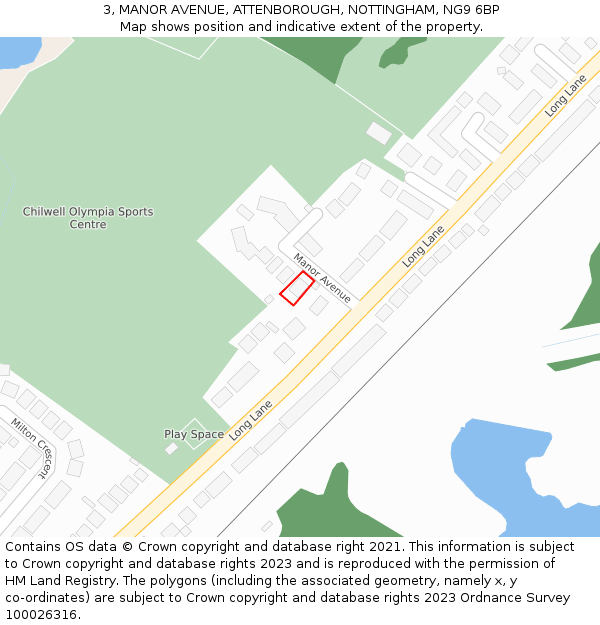 3, MANOR AVENUE, ATTENBOROUGH, NOTTINGHAM, NG9 6BP: Location map and indicative extent of plot