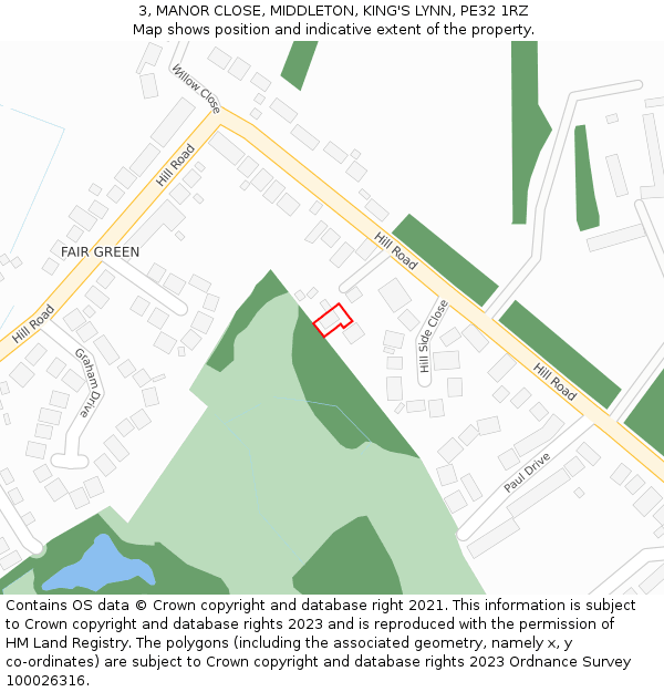 3, MANOR CLOSE, MIDDLETON, KING'S LYNN, PE32 1RZ: Location map and indicative extent of plot