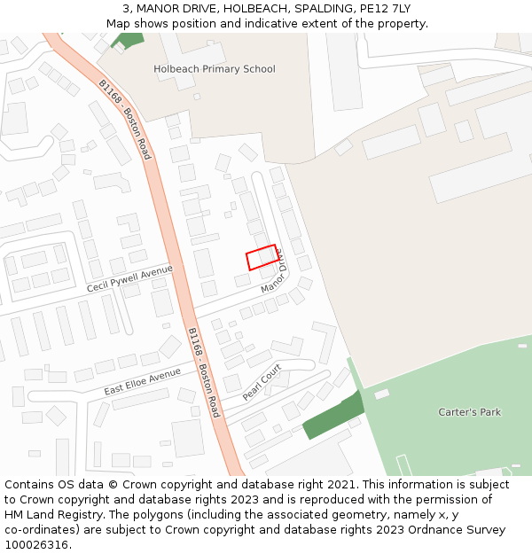 3, MANOR DRIVE, HOLBEACH, SPALDING, PE12 7LY: Location map and indicative extent of plot