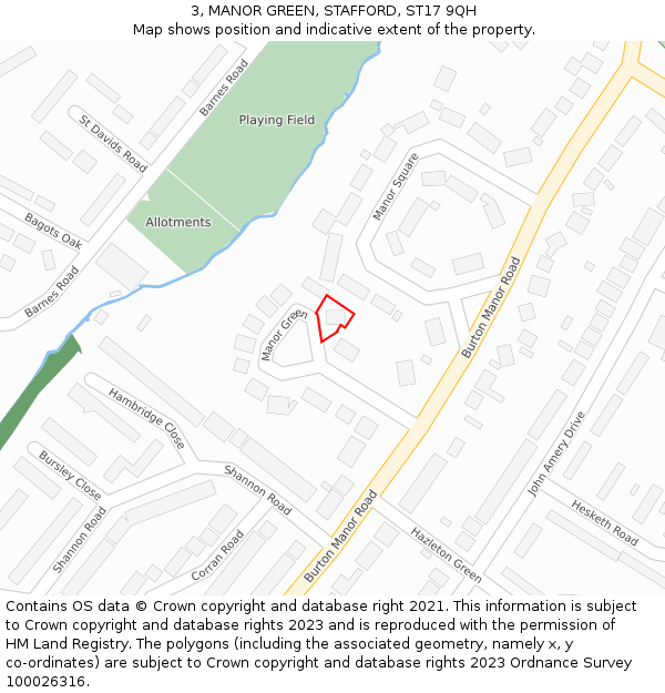 3, MANOR GREEN, STAFFORD, ST17 9QH: Location map and indicative extent of plot