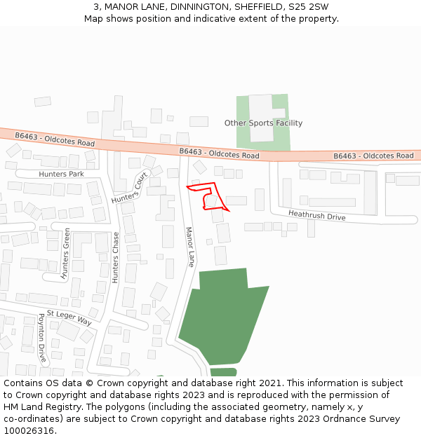 3, MANOR LANE, DINNINGTON, SHEFFIELD, S25 2SW: Location map and indicative extent of plot
