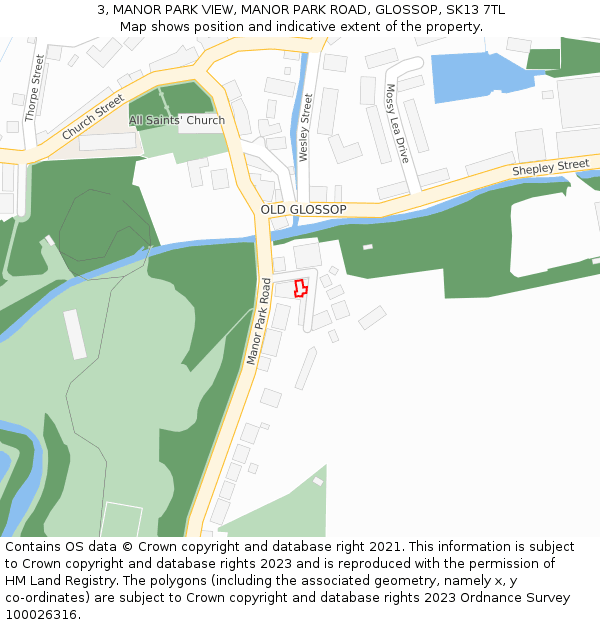 3, MANOR PARK VIEW, MANOR PARK ROAD, GLOSSOP, SK13 7TL: Location map and indicative extent of plot