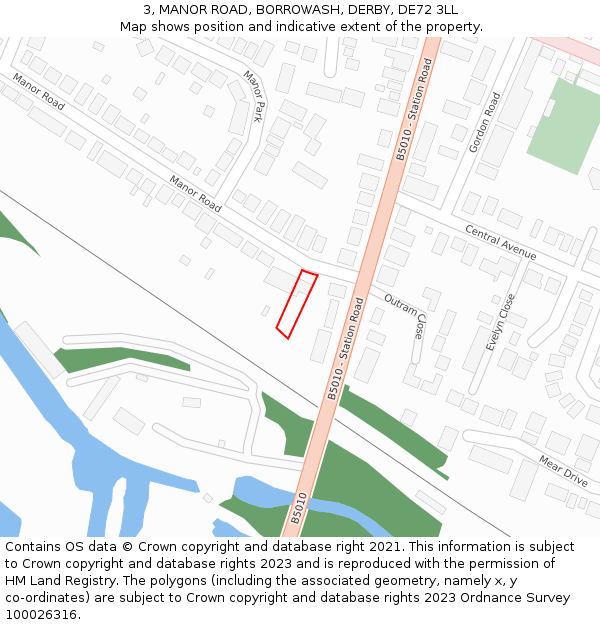 3, MANOR ROAD, BORROWASH, DERBY, DE72 3LL: Location map and indicative extent of plot