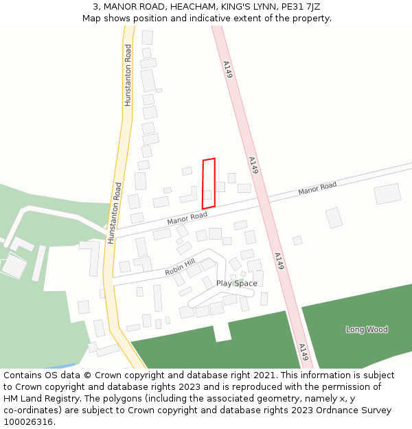 3, MANOR ROAD, HEACHAM, KING'S LYNN, PE31 7JZ: Location map and indicative extent of plot