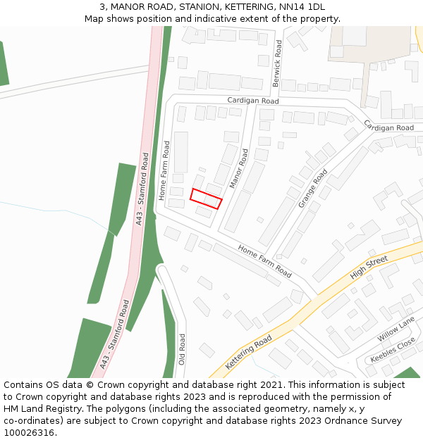 3, MANOR ROAD, STANION, KETTERING, NN14 1DL: Location map and indicative extent of plot