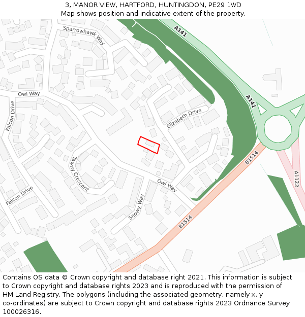 3, MANOR VIEW, HARTFORD, HUNTINGDON, PE29 1WD: Location map and indicative extent of plot