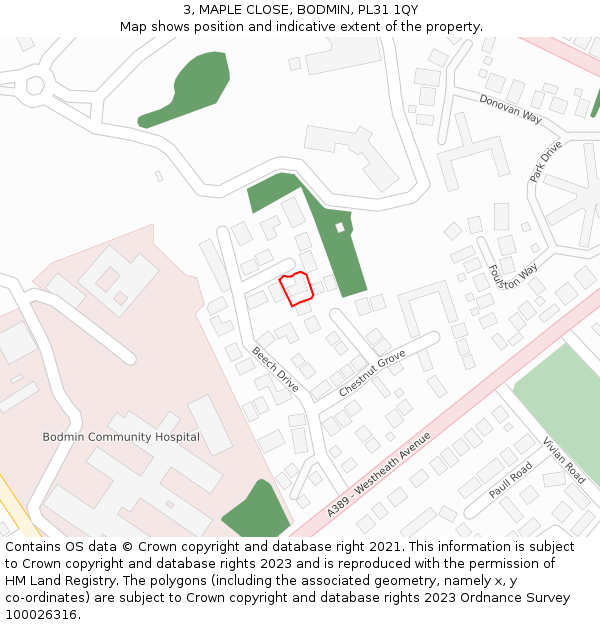 3, MAPLE CLOSE, BODMIN, PL31 1QY: Location map and indicative extent of plot