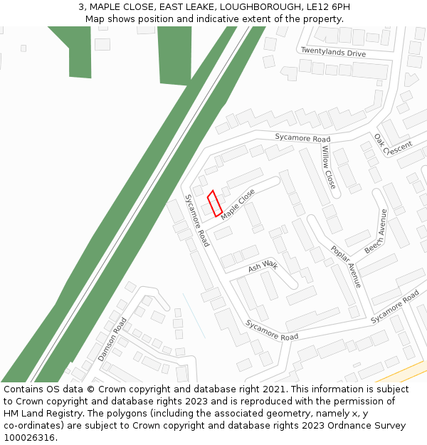 3, MAPLE CLOSE, EAST LEAKE, LOUGHBOROUGH, LE12 6PH: Location map and indicative extent of plot