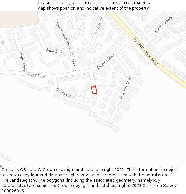 3, MAPLE CROFT, NETHERTON, HUDDERSFIELD, HD4 7HS: Location map and indicative extent of plot