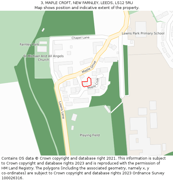 3, MAPLE CROFT, NEW FARNLEY, LEEDS, LS12 5RU: Location map and indicative extent of plot