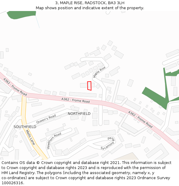 3, MAPLE RISE, RADSTOCK, BA3 3LH: Location map and indicative extent of plot