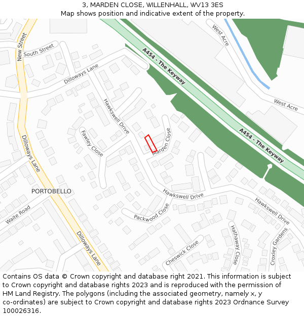 3, MARDEN CLOSE, WILLENHALL, WV13 3ES: Location map and indicative extent of plot
