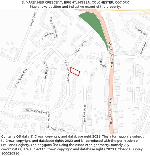 3, MARENNES CRESCENT, BRIGHTLINGSEA, COLCHESTER, CO7 0RX: Location map and indicative extent of plot