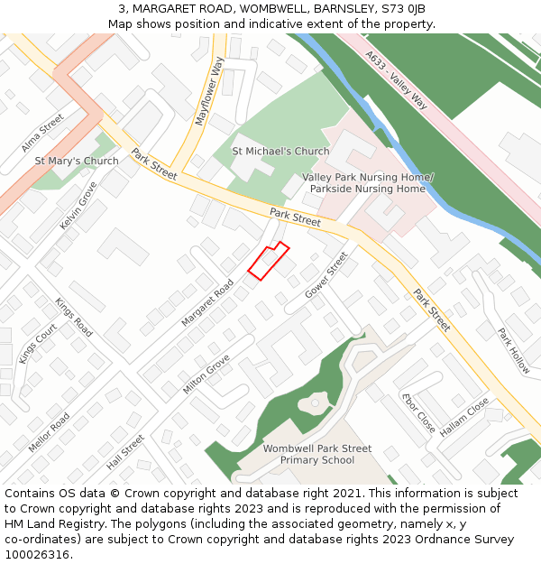 3, MARGARET ROAD, WOMBWELL, BARNSLEY, S73 0JB: Location map and indicative extent of plot