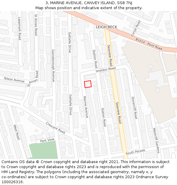 3, MARINE AVENUE, CANVEY ISLAND, SS8 7NJ: Location map and indicative extent of plot