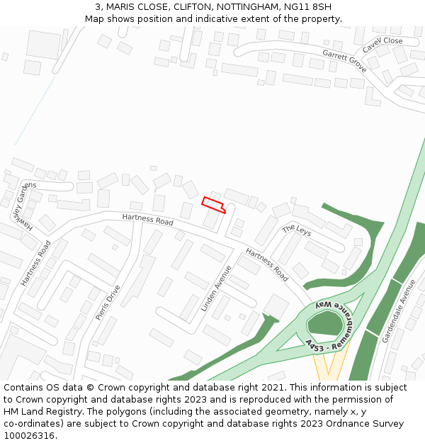 3, MARIS CLOSE, CLIFTON, NOTTINGHAM, NG11 8SH: Location map and indicative extent of plot