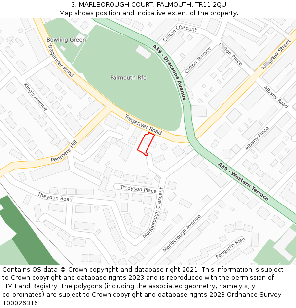 3, MARLBOROUGH COURT, FALMOUTH, TR11 2QU: Location map and indicative extent of plot