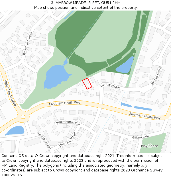 3, MARROW MEADE, FLEET, GU51 1HH: Location map and indicative extent of plot