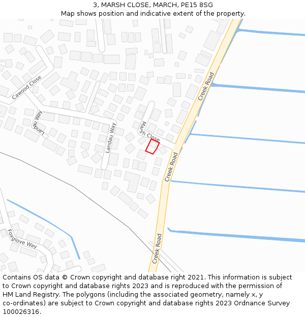 3, MARSH CLOSE, MARCH, PE15 8SG: Location map and indicative extent of plot