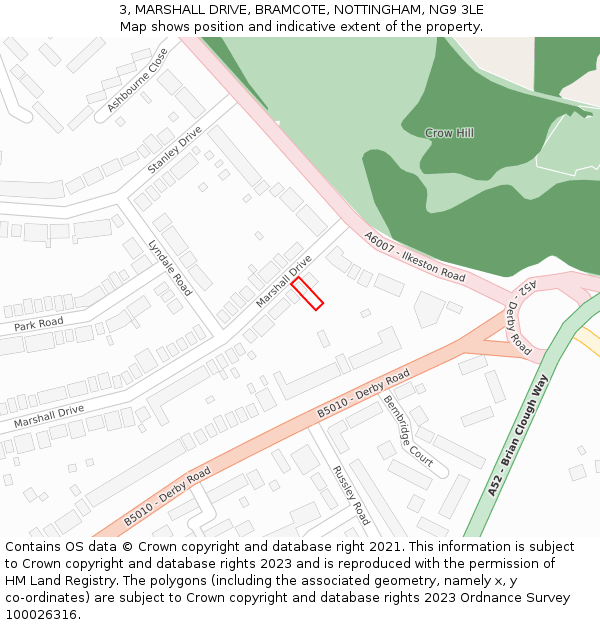 3, MARSHALL DRIVE, BRAMCOTE, NOTTINGHAM, NG9 3LE: Location map and indicative extent of plot