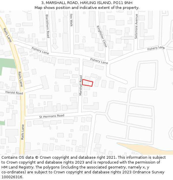 3, MARSHALL ROAD, HAYLING ISLAND, PO11 9NH: Location map and indicative extent of plot