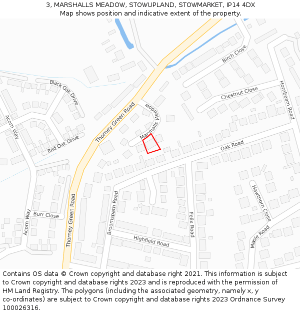 3, MARSHALLS MEADOW, STOWUPLAND, STOWMARKET, IP14 4DX: Location map and indicative extent of plot