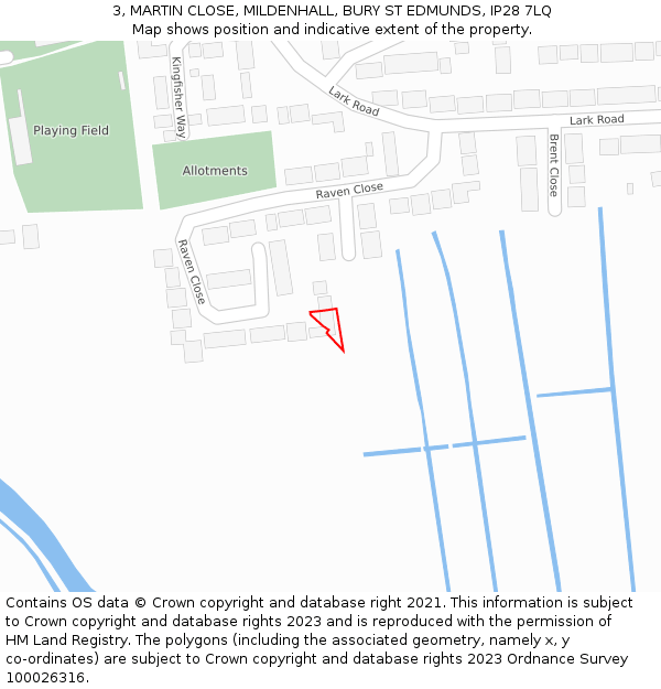 3, MARTIN CLOSE, MILDENHALL, BURY ST EDMUNDS, IP28 7LQ: Location map and indicative extent of plot