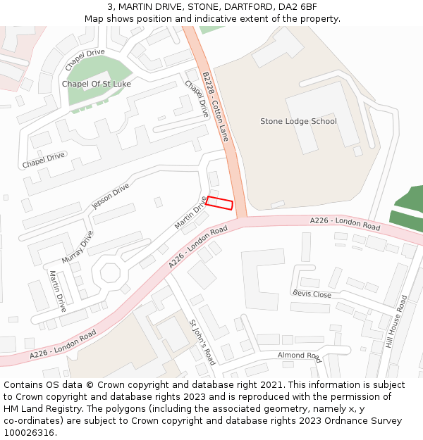 3, MARTIN DRIVE, STONE, DARTFORD, DA2 6BF: Location map and indicative extent of plot