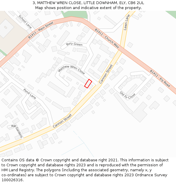 3, MATTHEW WREN CLOSE, LITTLE DOWNHAM, ELY, CB6 2UL: Location map and indicative extent of plot