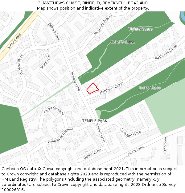 3, MATTHEWS CHASE, BINFIELD, BRACKNELL, RG42 4UR: Location map and indicative extent of plot