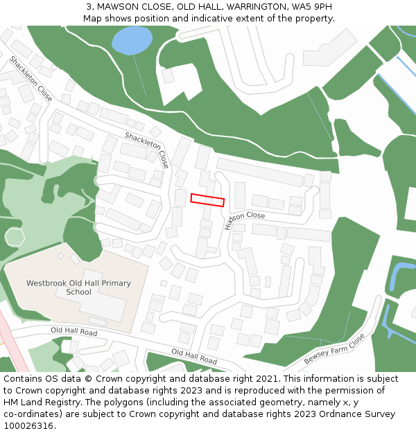 3, MAWSON CLOSE, OLD HALL, WARRINGTON, WA5 9PH: Location map and indicative extent of plot
