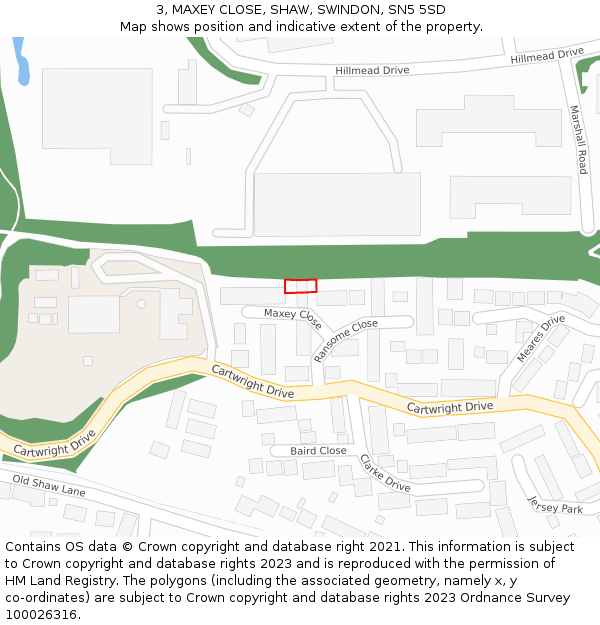 3, MAXEY CLOSE, SHAW, SWINDON, SN5 5SD: Location map and indicative extent of plot