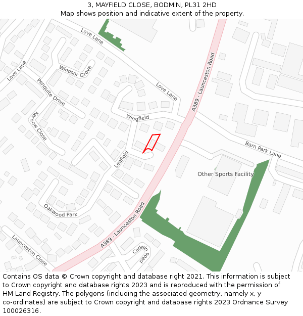 3, MAYFIELD CLOSE, BODMIN, PL31 2HD: Location map and indicative extent of plot