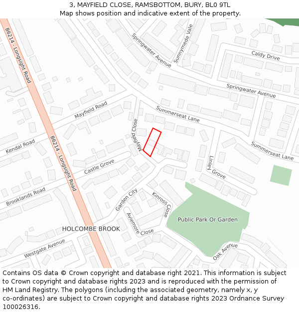 3, MAYFIELD CLOSE, RAMSBOTTOM, BURY, BL0 9TL: Location map and indicative extent of plot
