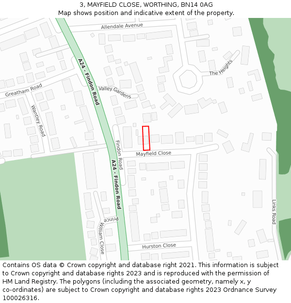 3, MAYFIELD CLOSE, WORTHING, BN14 0AG: Location map and indicative extent of plot