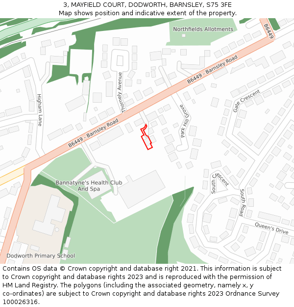 3, MAYFIELD COURT, DODWORTH, BARNSLEY, S75 3FE: Location map and indicative extent of plot