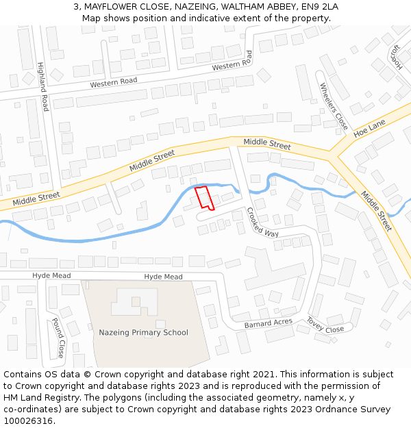3, MAYFLOWER CLOSE, NAZEING, WALTHAM ABBEY, EN9 2LA: Location map and indicative extent of plot