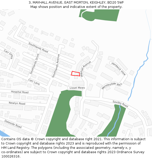 3, MAYHALL AVENUE, EAST MORTON, KEIGHLEY, BD20 5WF: Location map and indicative extent of plot