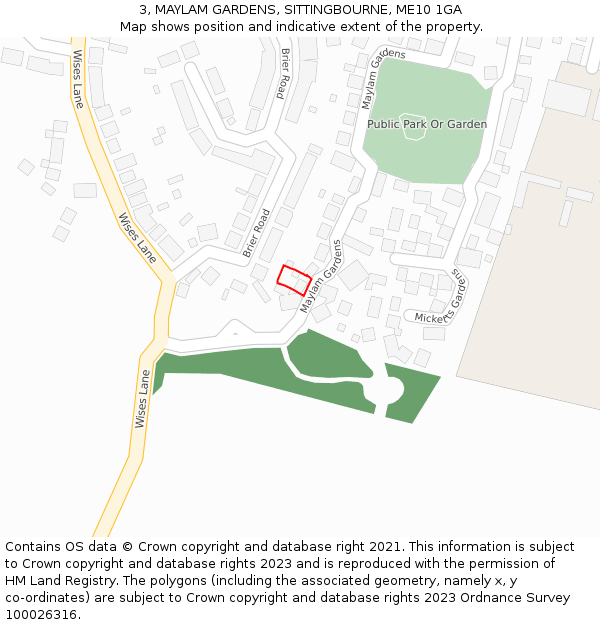 3, MAYLAM GARDENS, SITTINGBOURNE, ME10 1GA: Location map and indicative extent of plot