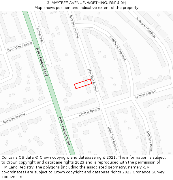 3, MAYTREE AVENUE, WORTHING, BN14 0HJ: Location map and indicative extent of plot