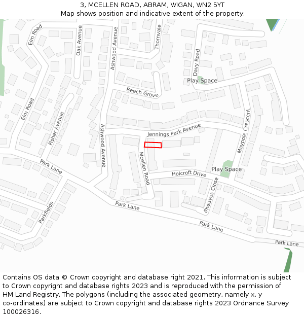 3, MCELLEN ROAD, ABRAM, WIGAN, WN2 5YT: Location map and indicative extent of plot