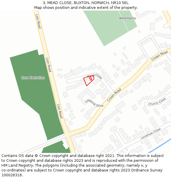 3, MEAD CLOSE, BUXTON, NORWICH, NR10 5EL: Location map and indicative extent of plot