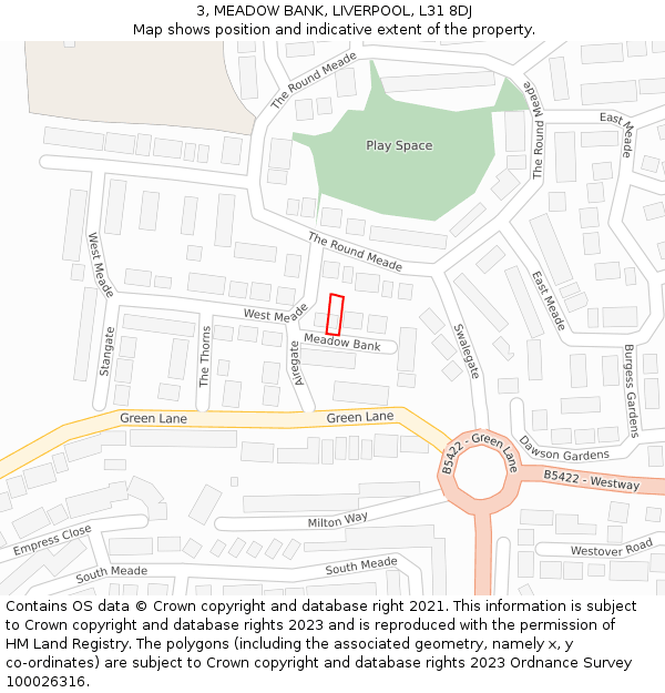 3, MEADOW BANK, LIVERPOOL, L31 8DJ: Location map and indicative extent of plot