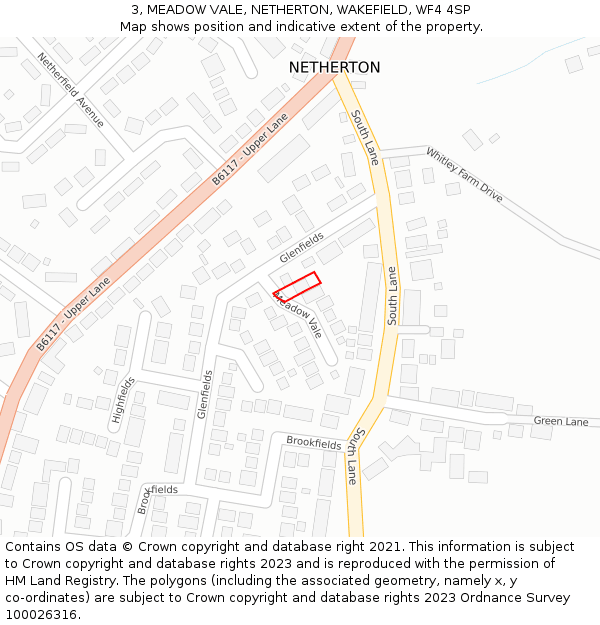 3, MEADOW VALE, NETHERTON, WAKEFIELD, WF4 4SP: Location map and indicative extent of plot