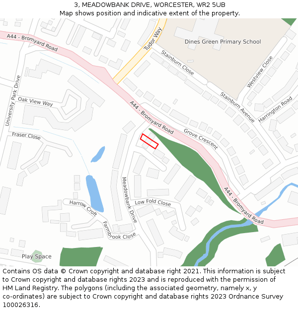 3, MEADOWBANK DRIVE, WORCESTER, WR2 5UB: Location map and indicative extent of plot